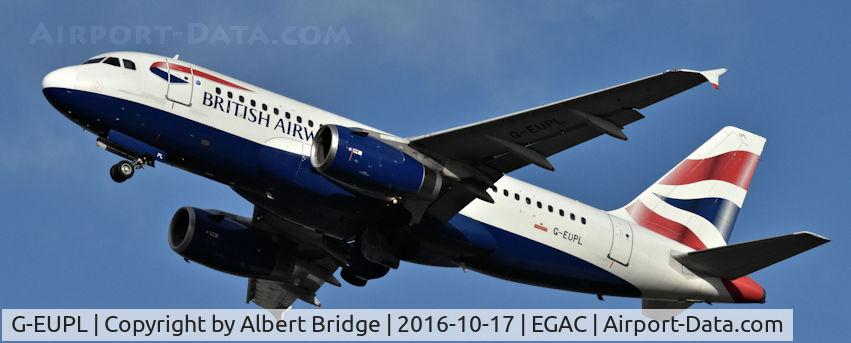 G-EUPL, 2000 Airbus A319-131 C/N 1239, Departing Belfast City for Heathrow.