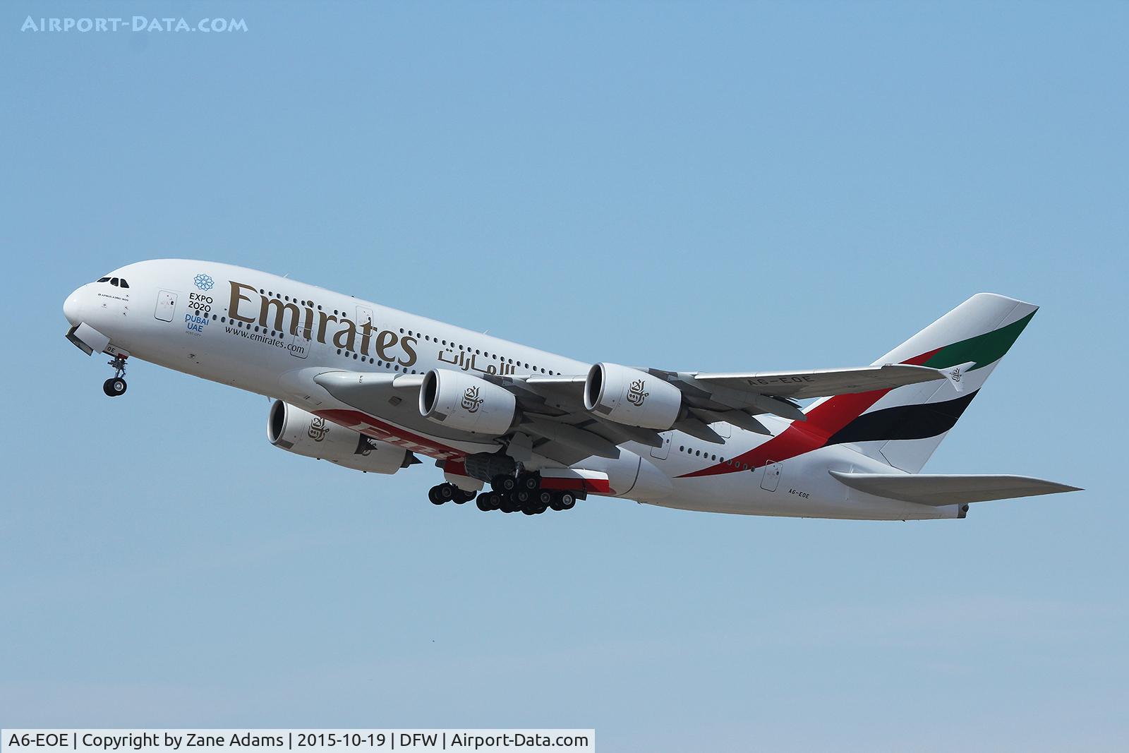 A6-EOE, 2014 Airbus A380-861 C/N 169, Departing DFW Airport