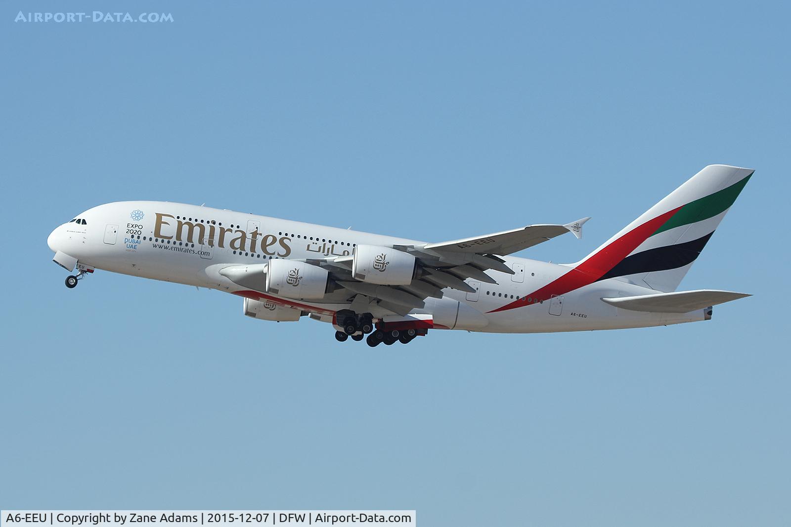 A6-EEU, 2013 Airbus A380-861 C/N 147, Departing DFW Airport