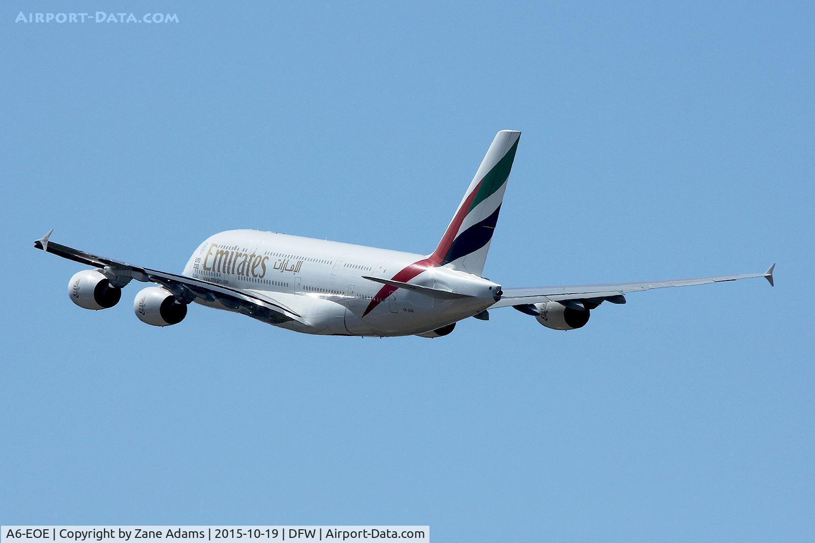 A6-EOE, 2014 Airbus A380-861 C/N 169, Departing DFW Airport