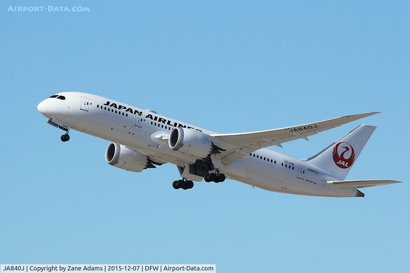 JA840J, 2015 Boeing 787-8 Dreamliner Dreamliner C/N 34856, Departing DFW Airport