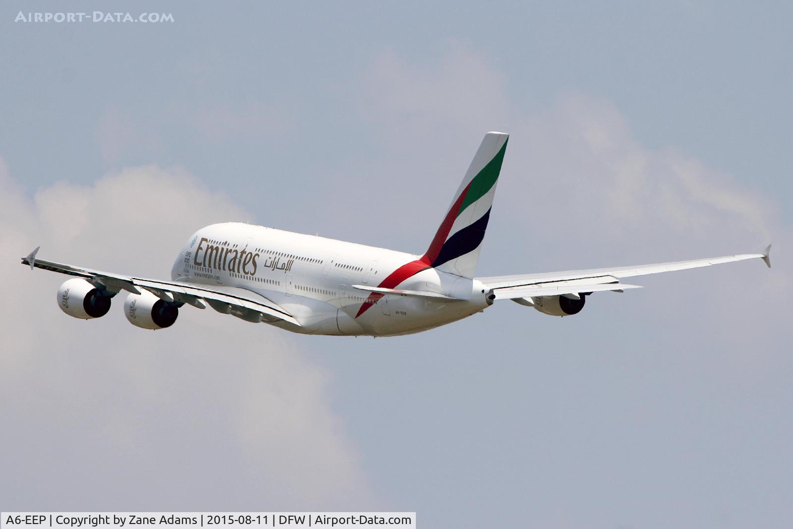 A6-EEP, 2013 Airbus A380-861 C/N 138, Departing DFW Airport
