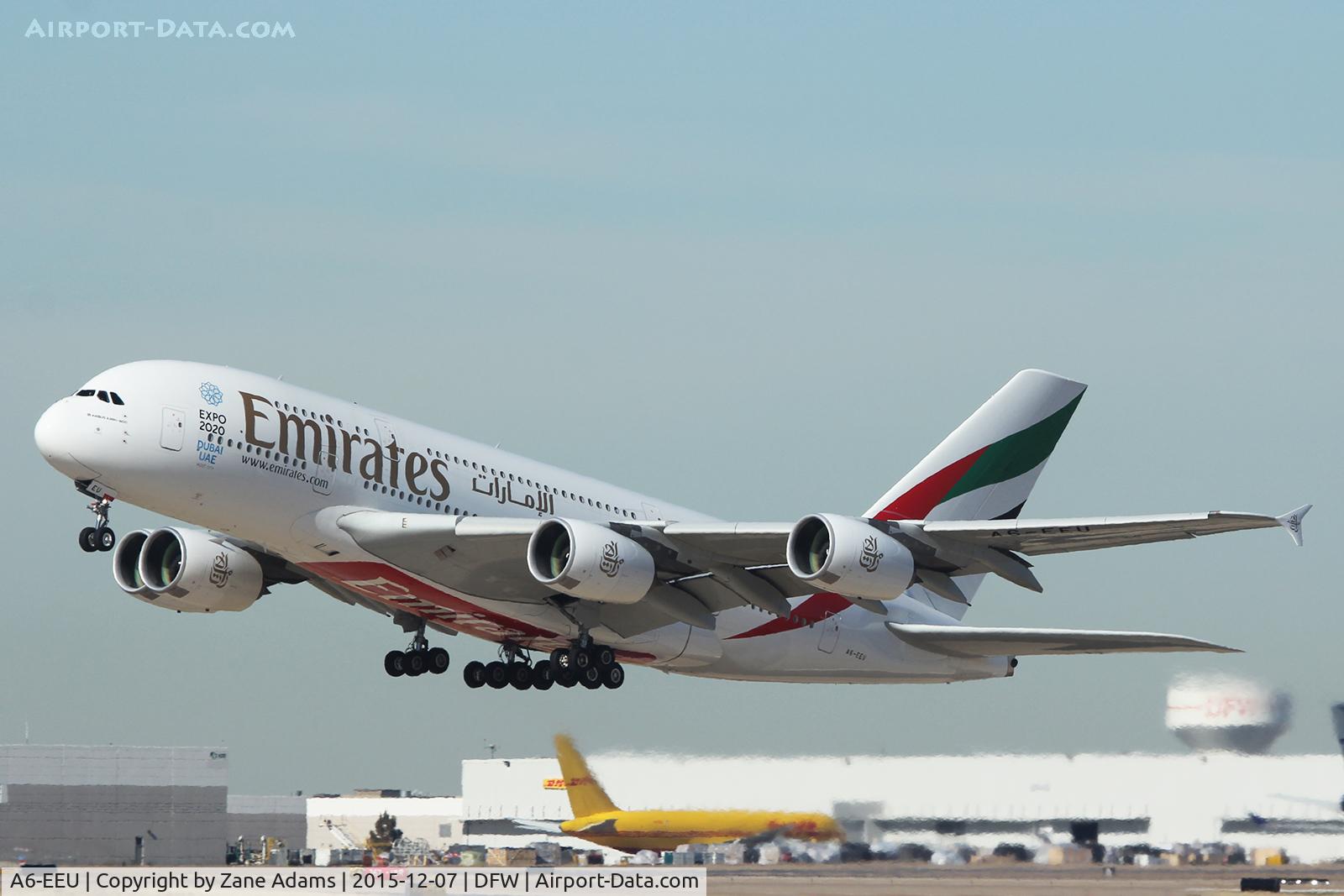 A6-EEU, 2013 Airbus A380-861 C/N 147, Departing DFW Airport
