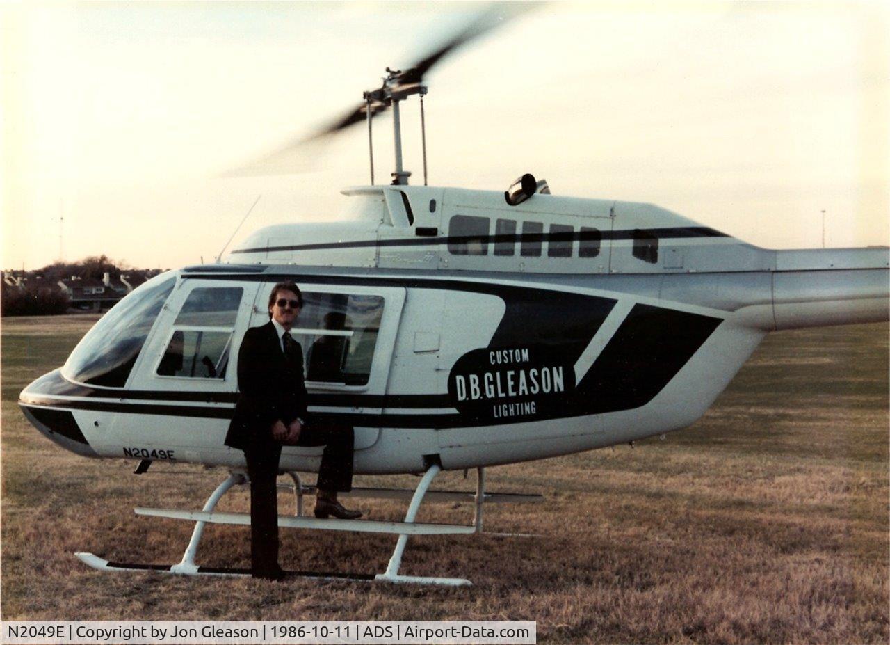 N2049E, Bell 206B JetRanger III C/N 3366, At one time this helicopter was leased out to D.B.Gleason. This company manufactured a lot of the neon used in Dallas. This photo was taken at Richland College in North Dallas