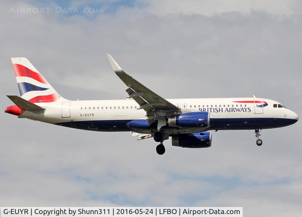 G-EUYR, 2013 Airbus A320-232 C/N 5856, Landing rwy 14R with fitted sharklets