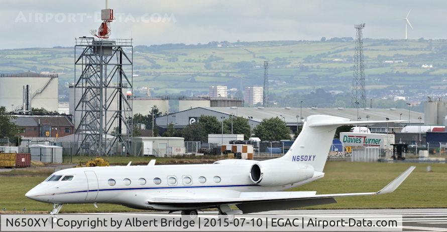 N650XY, 2013 Gulfstream Aerospace G650 (G-VI) C/N 6071, Arriving at Belfast City.