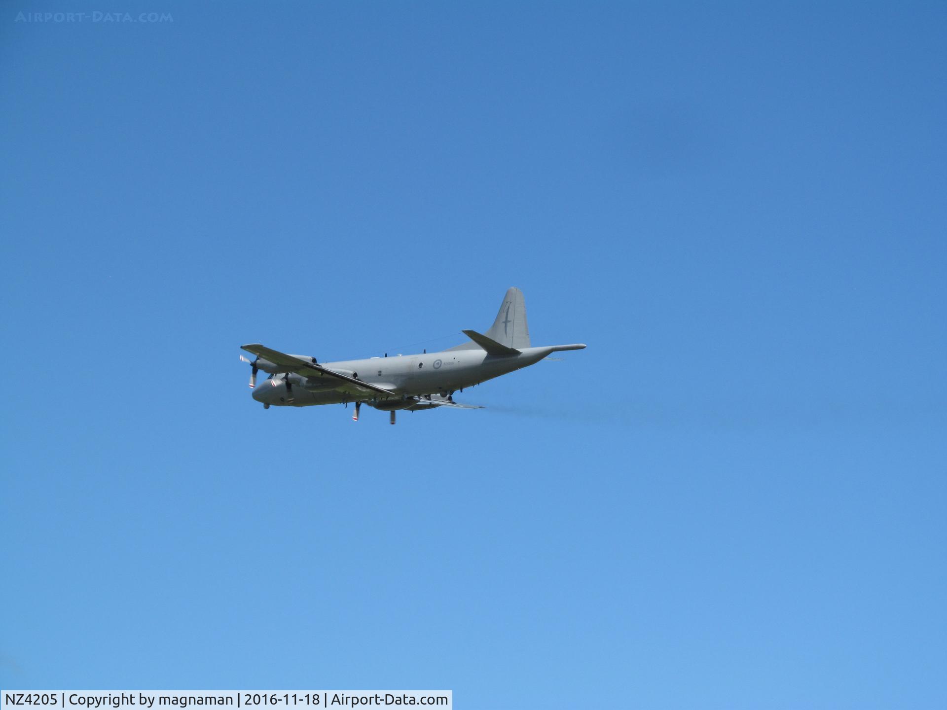 NZ4205, 1966 Lockheed P-3K2 Orion C/N 185-5208, just taken off at Whenuapai