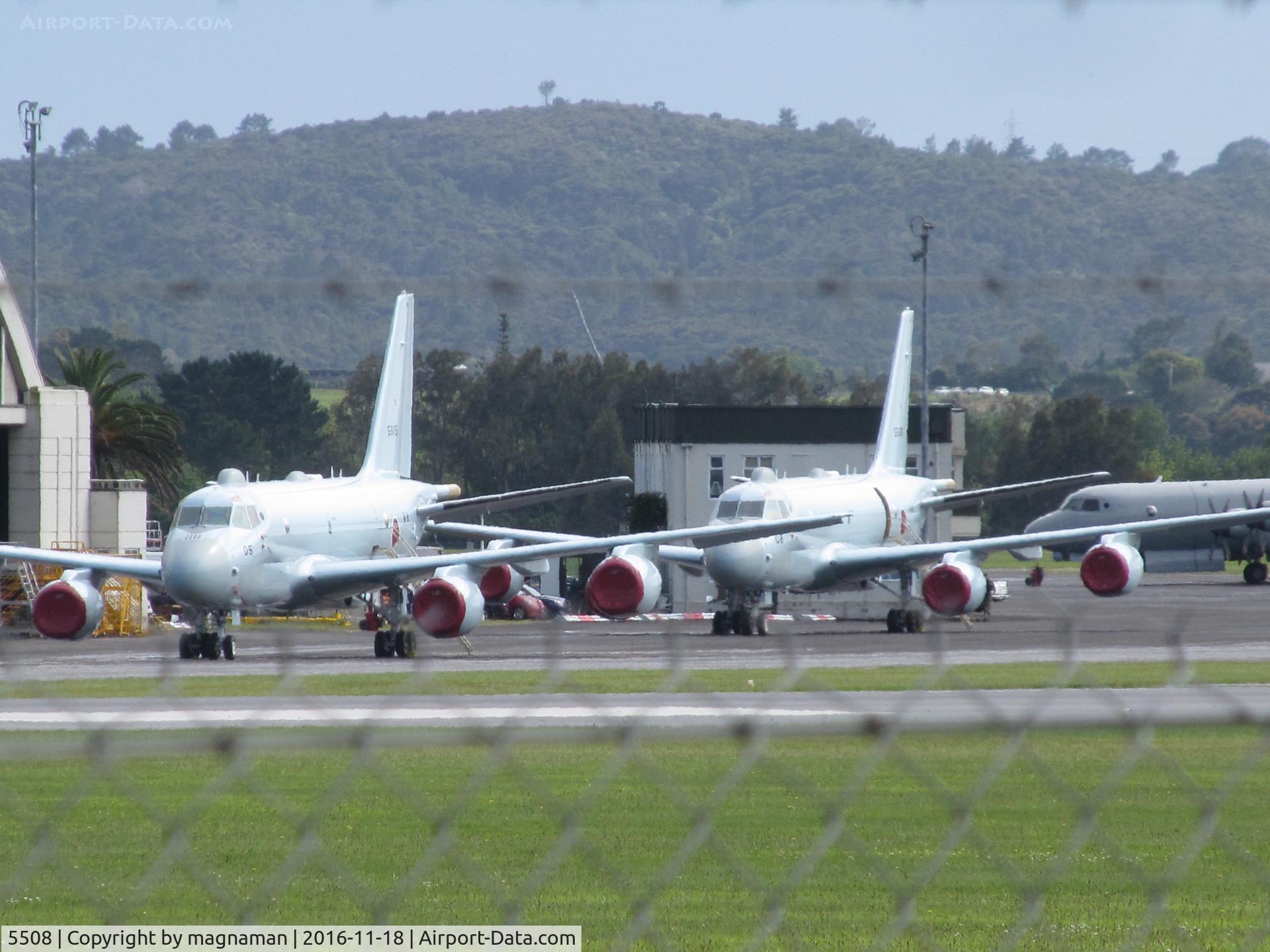 5508, 2014 Kawasaki P-1 C/N 8, with sister aircraft 5505 in NZ for 75th anniveray fleet review - at Whenuapai