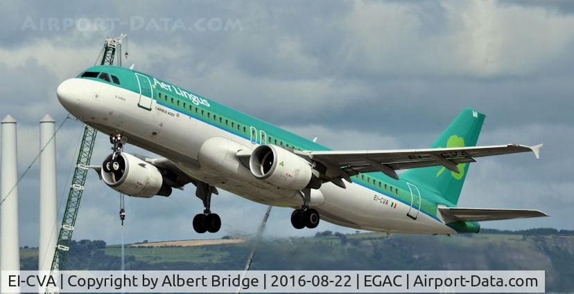 EI-CVA, 2000 Airbus A320-214 C/N 1242, Belfast City.  Departing to Faro.