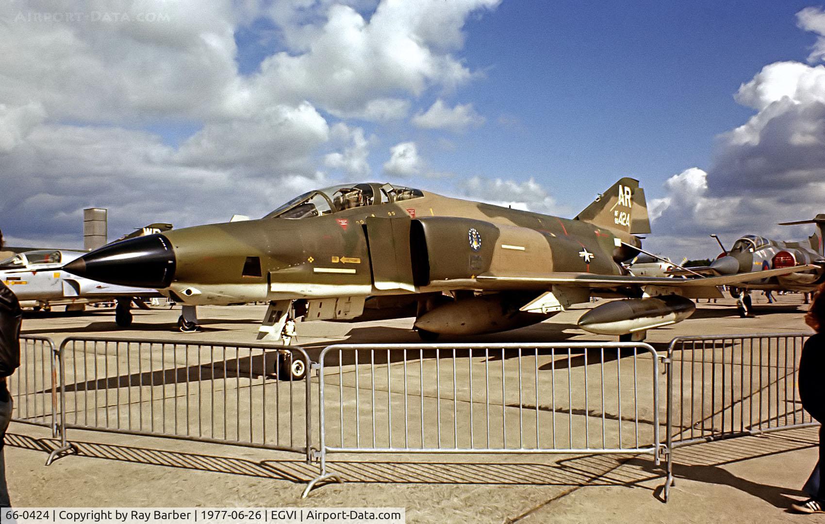 66-0424, 1966 McDonnell RF-4C Phantom II C/N 2182, McDonnell-Douglas RF-4C Phantom II [2182] (United States Air Force) RAF Greenham Common~G 26/06/1977. From a slide. Written off in Germany 2 months later.