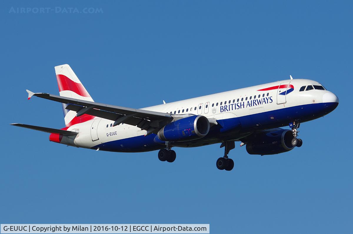 G-EUUC, 2001 Airbus A320-232 C/N 1696, Landing 05L from Heathrow.