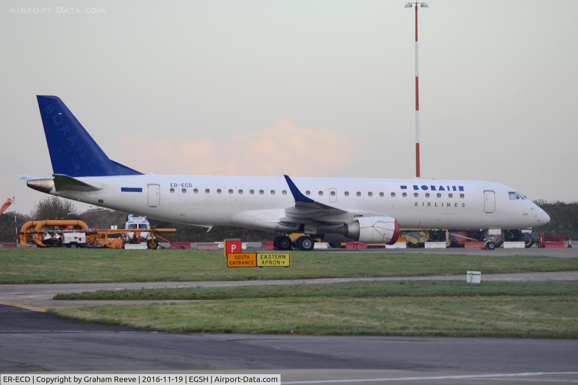 ER-ECD, 2009 Embraer 190AR (ERJ-190-100IGW) C/N 19000310, Parked at Norwich.