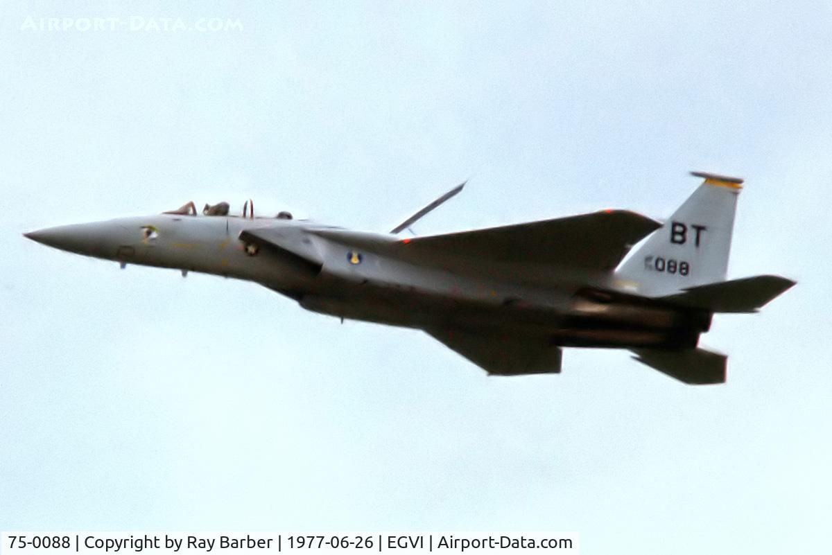 75-0088, 1975 McDonnell Douglas F-15B Eagle C/N 0171/B024, McDonnell Douglas F-15B Eagle [171] (United States Air Force) RAF Greenham Common~G 26/06/1977. From a slide.