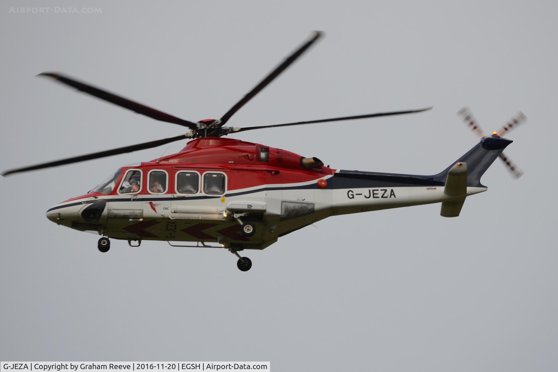 G-JEZA, 2009 AgustaWestland AW-139 C/N 31255, Landing at Norwich.