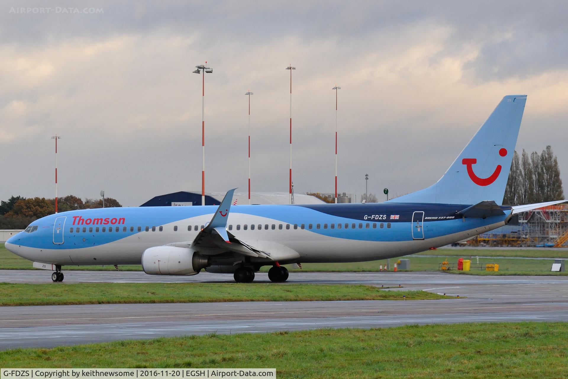 G-FDZS, 2009 Boeing 737-8K5 C/N 35147, Leaving Norwich for Tenerife.