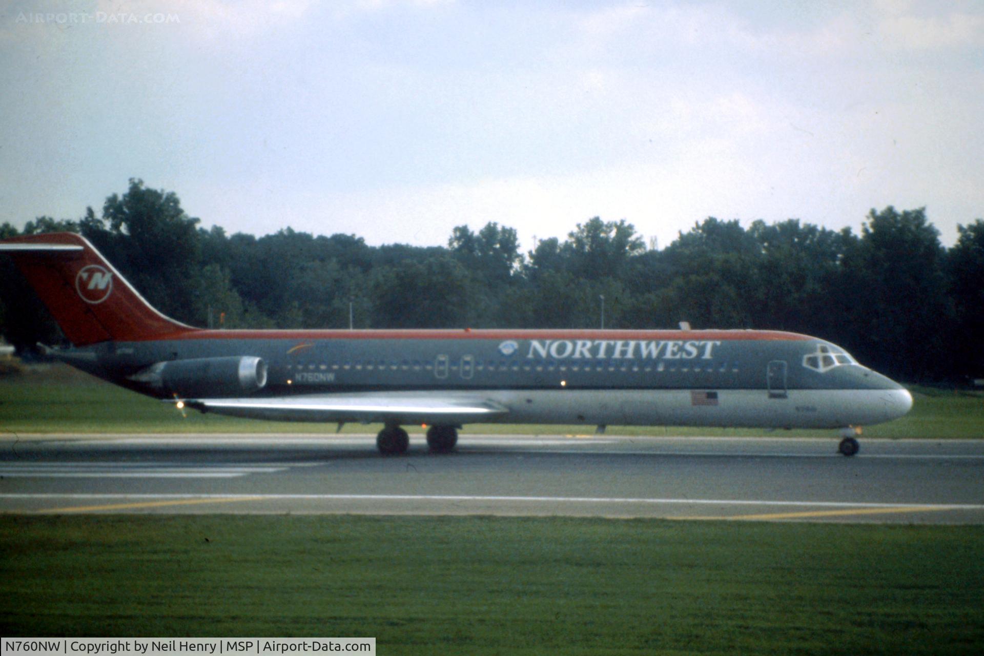 N760NW, 1968 Douglas DC-9-41 C/N 47288, Scanned from original slide- taken early Sept 1996 at MSP, from departure gate.