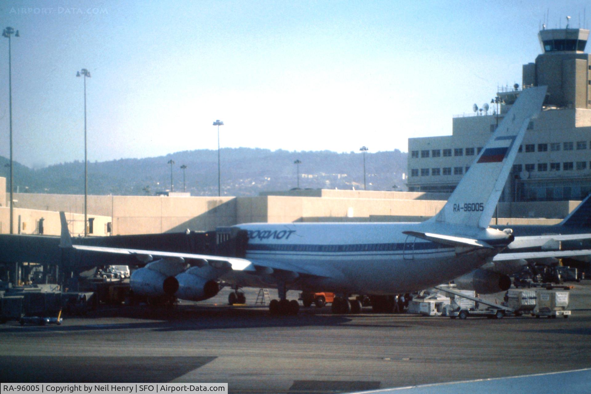 RA-96005, 1991 Ilyushin Il-96-300 C/N 74393201002, Scanned from original slide taken from arriving aircraft at SFO - early September 1996