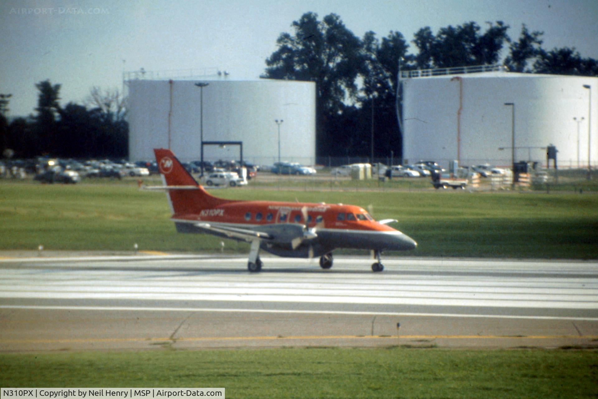 N310PX, 1985 British Aerospace BAe Jetstream 3101 C/N 672, Scanned from original slide taken from departure area of MSP in early September 1996.   Apparently in use on a feeder service North West Express? to the MSP hub.