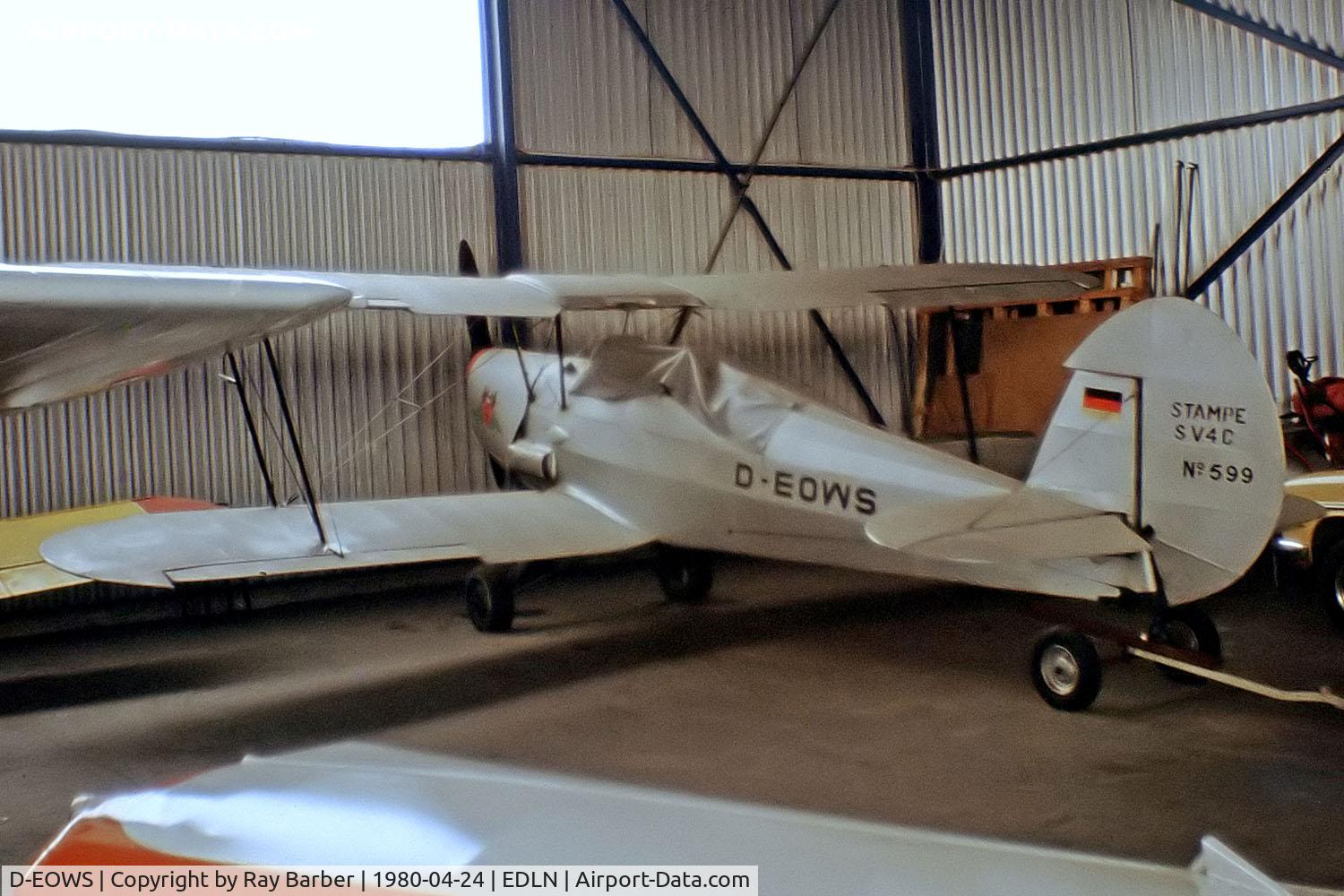D-EOWS, Nord Stampe SV-4C C/N 599, SNCAN Stampe SV.4C [599] Monchengladbach~D 24/04/1980. From a slide.