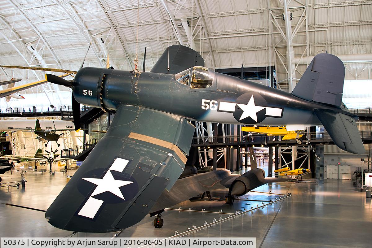 50375, Vought F4U-1D Corsair C/N 5622, On display at the Steven F. Udvar-Hazy Center, National Air and Space Museum. This Corsair is painted in the colors of VMF-114 