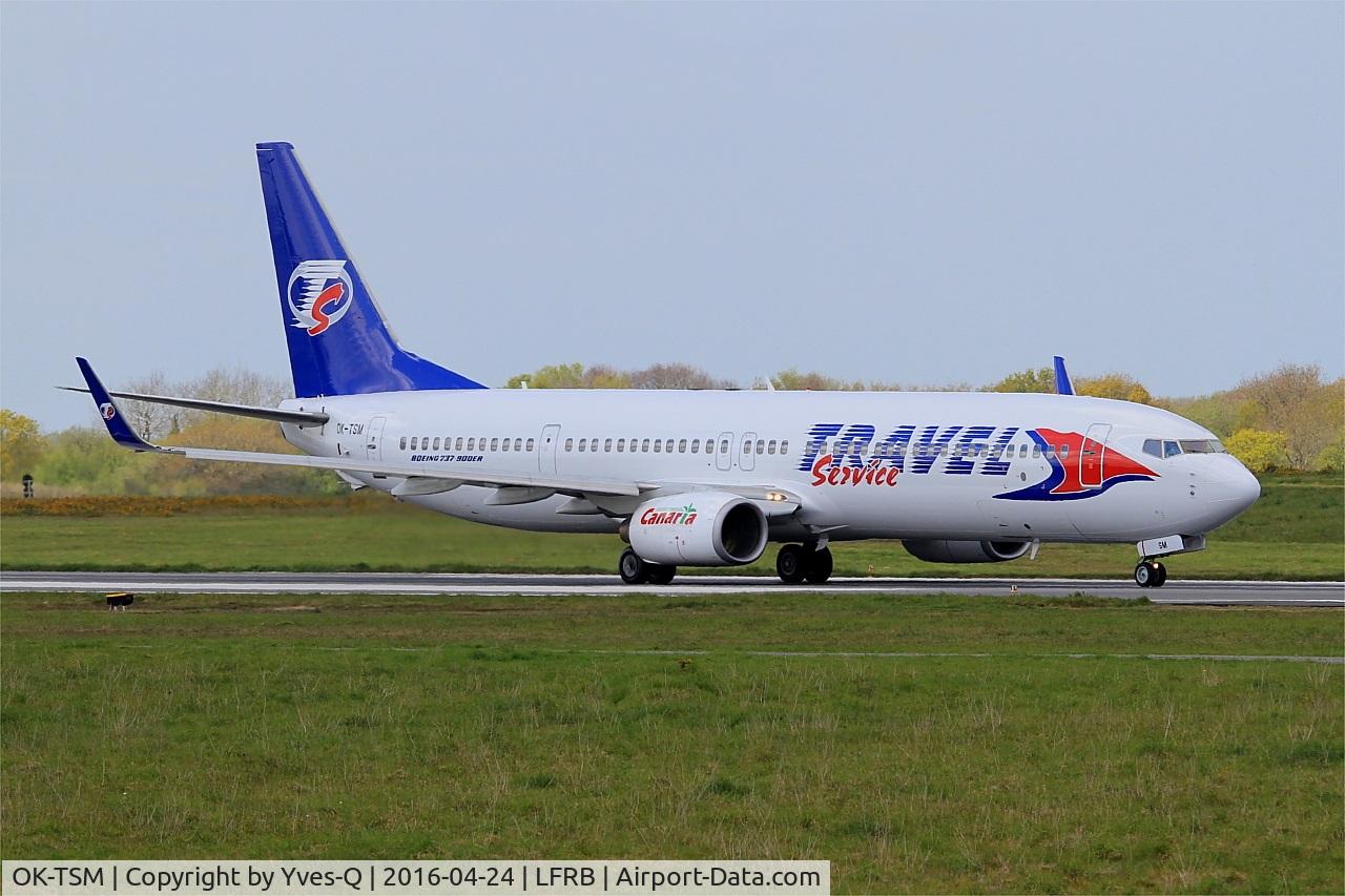 OK-TSM, 2007 Boeing 737-9GJ/ER C/N 34952, Boeing 737-9GJER, Taxiing to holding point rwy 25L, Brest-Bretagne airport (LFRB-BES)