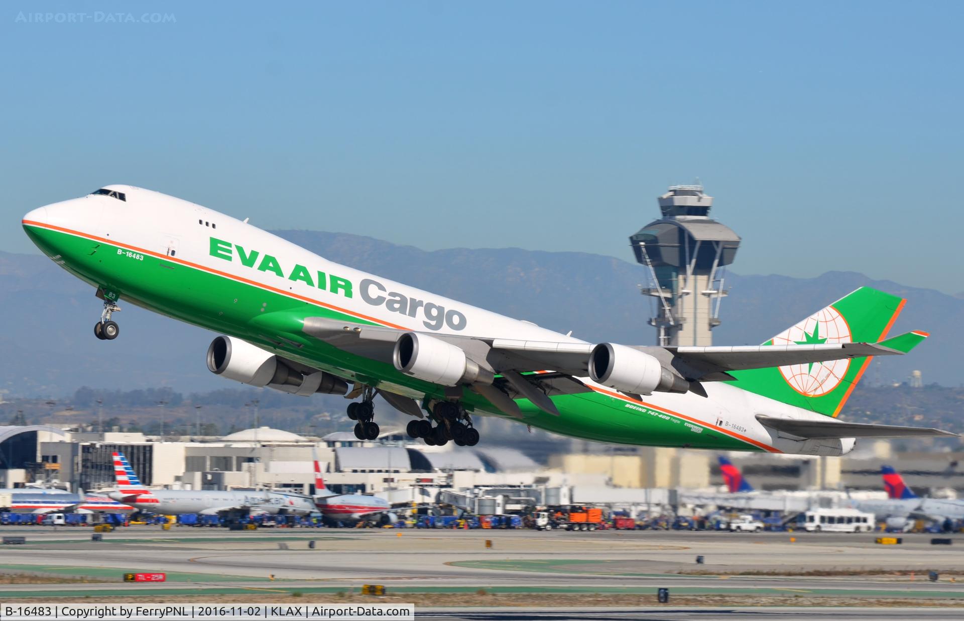 B-16483, 2002 Boeing 747-45EF (SCD) C/N 30609, Eva B744F taking-off from LAX