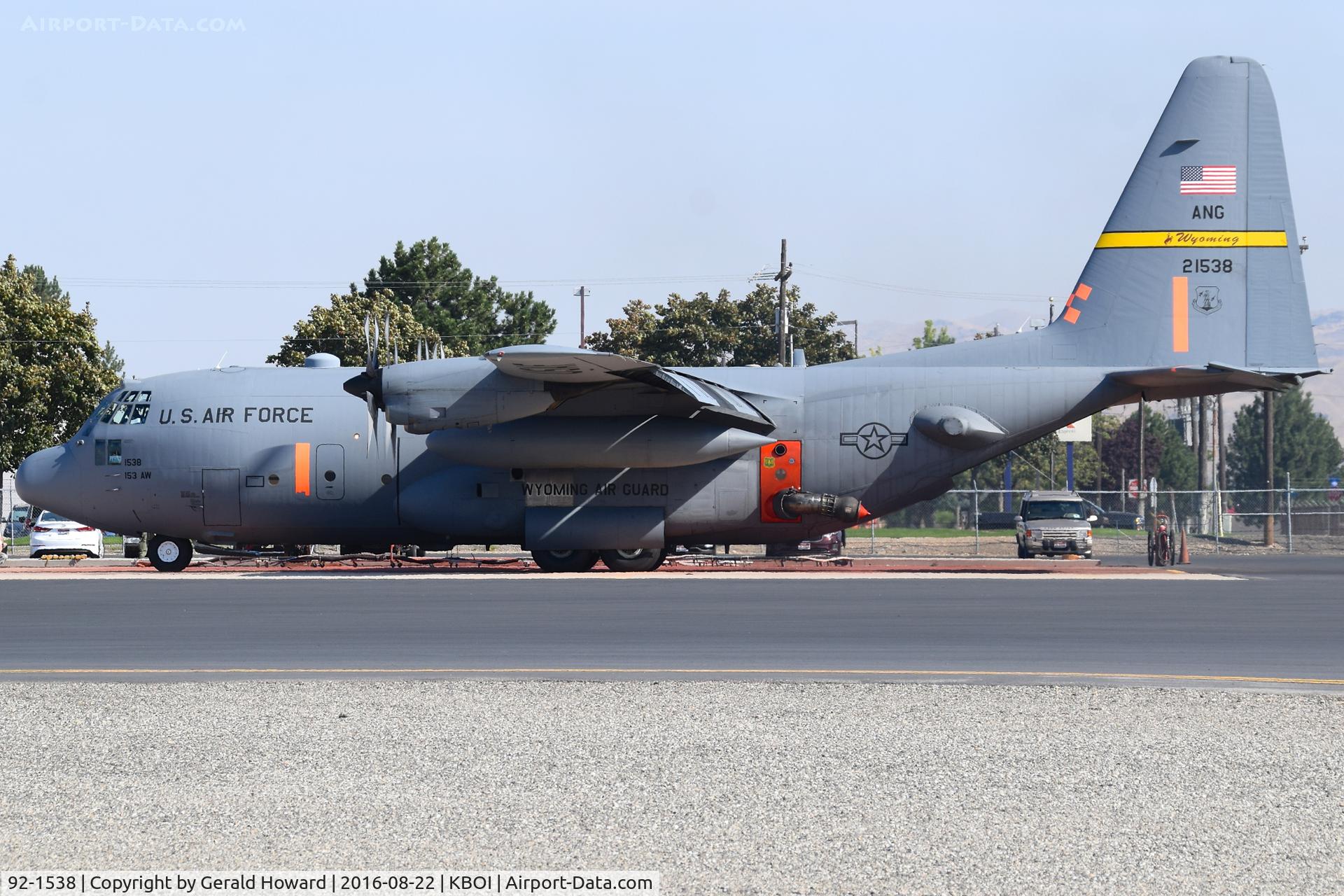 92-1538, 1992 Lockheed C-130H Hercules C/N 382-5327, Parked on NIFC ramp for slurry refill. Equipped with MAFFS.   153rd Airlift Wing, WY ANG.
