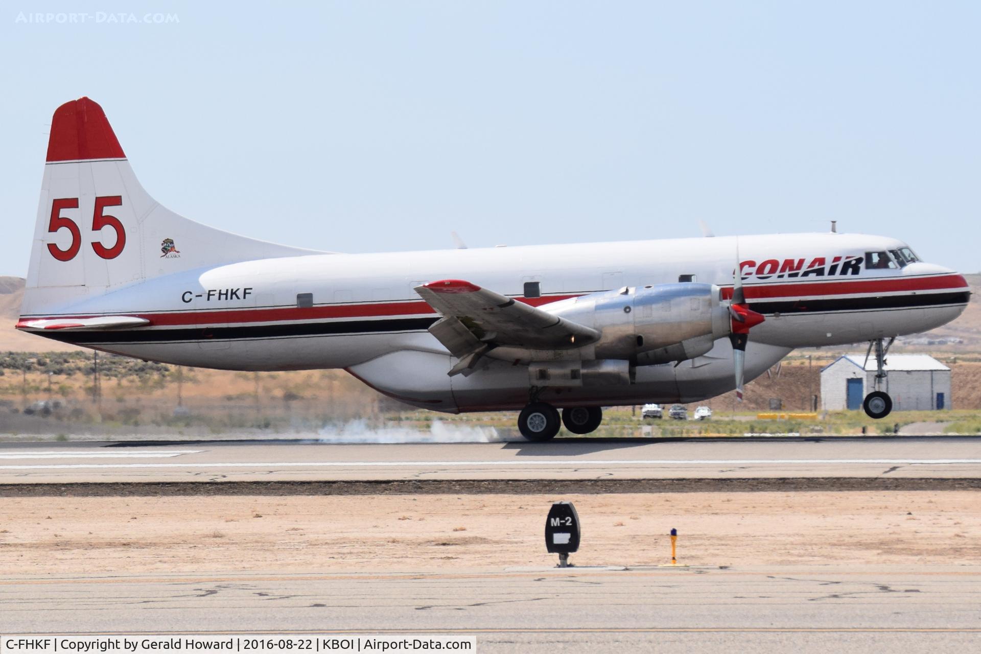 C-FHKF, 1955 Convair CV-440-12 (CV-580) C/N 374, Landing on RWY 28R after a tanker run to a local fire.