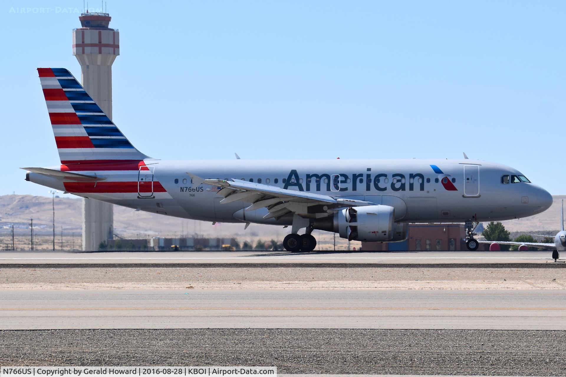 N766US, 2000 Airbus A319-112 C/N 1378, Landing RWY 28R in new American Airlines paint.