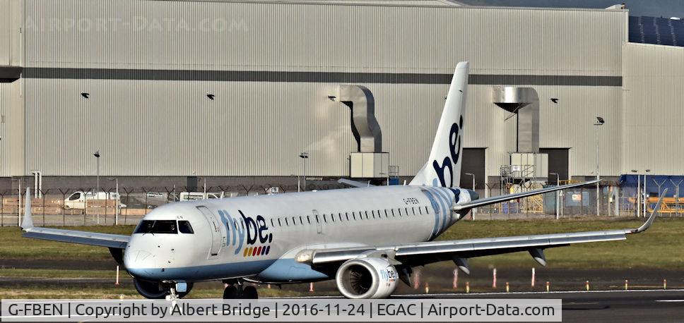 G-FBEN, 2008 Embraer 195LR (ERJ-190-200LR) C/N 19000213, Belfast City - flybe G-FBEN arriving from Birmingham (BHX).