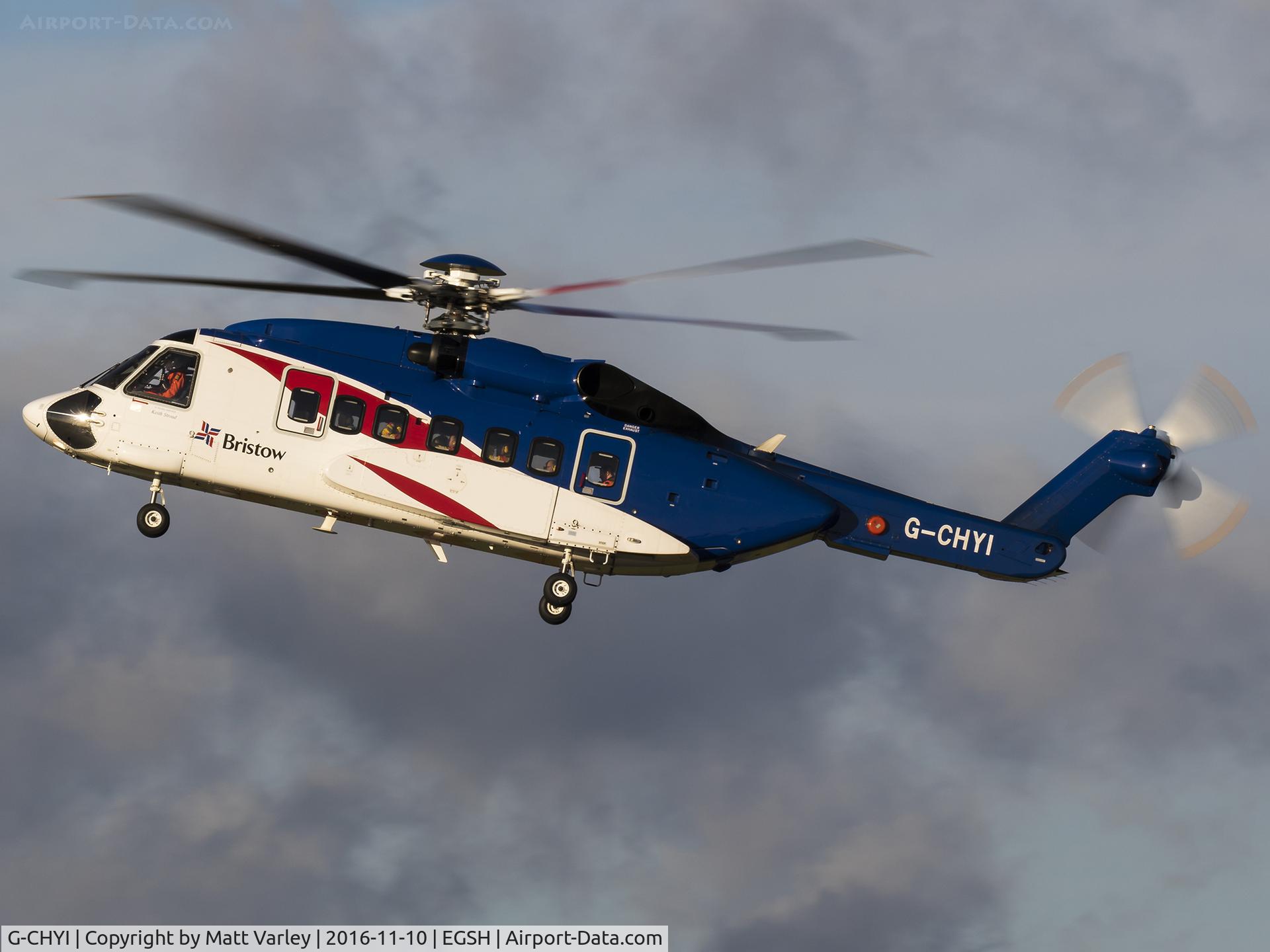G-CHYI, 2013 Sikorsky S-92A C/N 920197, landing on RWY 27 @ NWI....