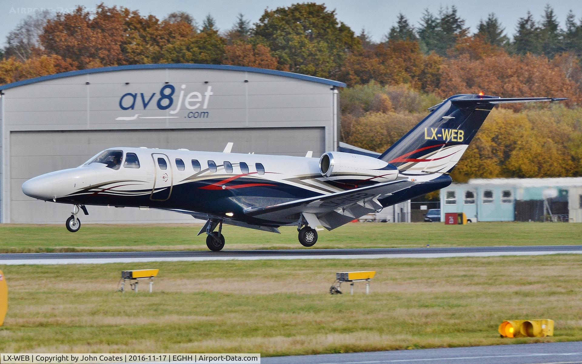 LX-WEB, 2007 Cessna 525B CitationJet CJ3 C/N 525B-0173, About to touchdown on 26