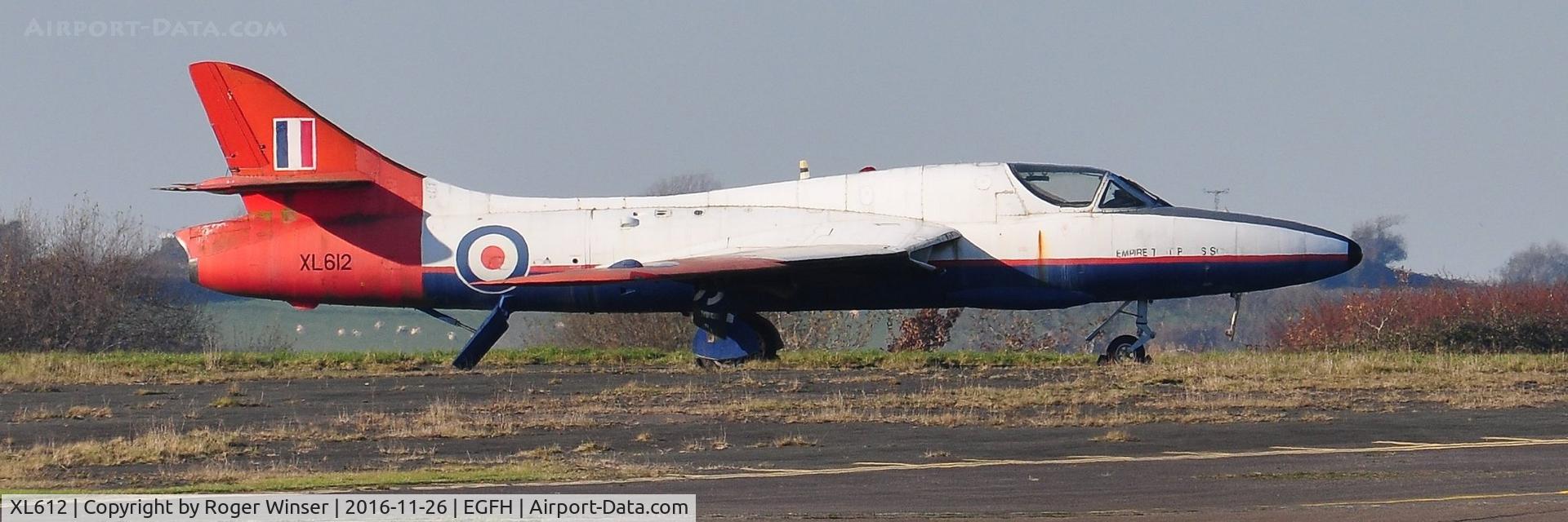 XL612, 1958 Hawker Hunter T.7 C/N 41H-695346, Ex-RAF/ETPS Hunter T.7 aircraft on static display.