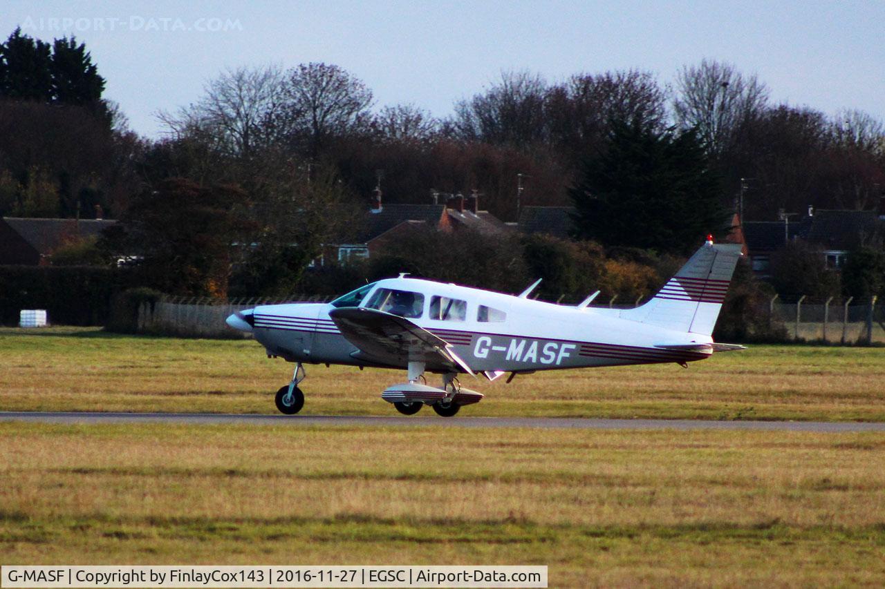 G-MASF, 1976 Piper PA-28-181 Cherokee Archer II C/N 28-7790191, Arriving at Cambridge (CBG)