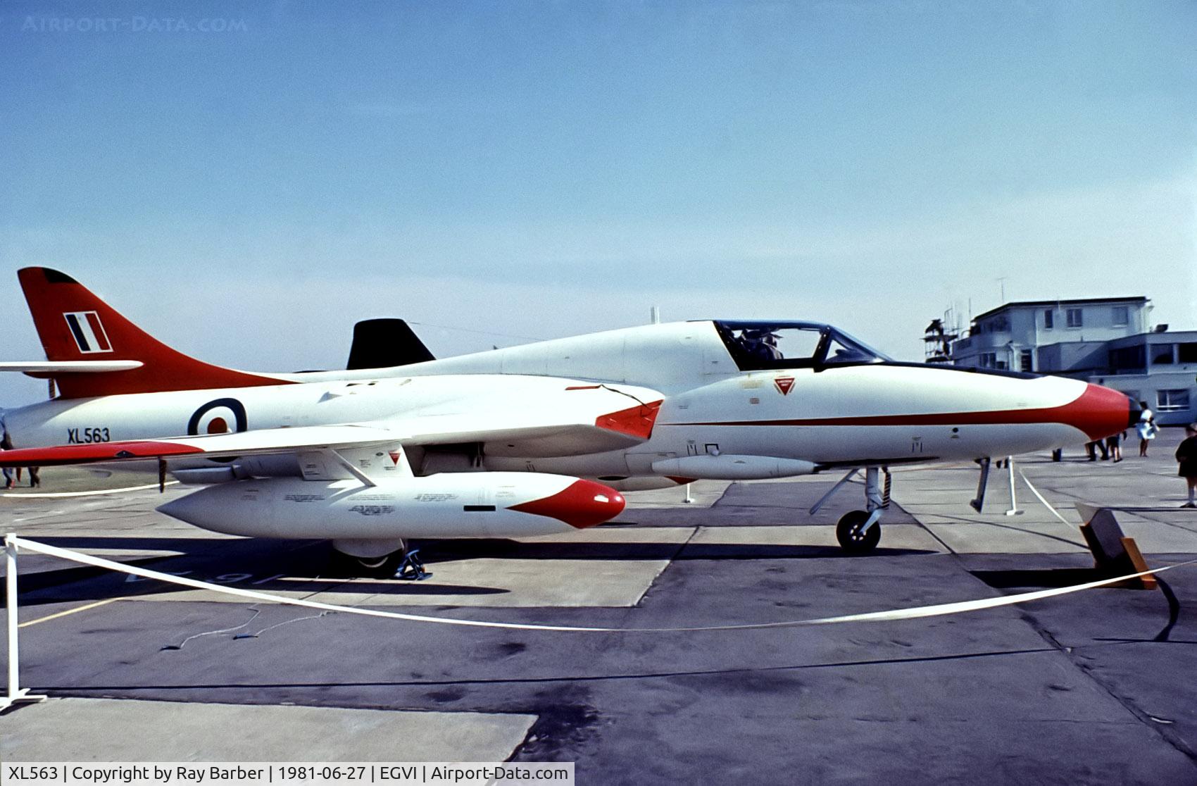 XL563, 1957 Hawker Hunter T.7 C/N 41H-693714, Hawker Hunter T.7 [41H/693714] (Royal Aircraft Establishment) RAF Greenham Common~G 27/06/1981. From a slide.