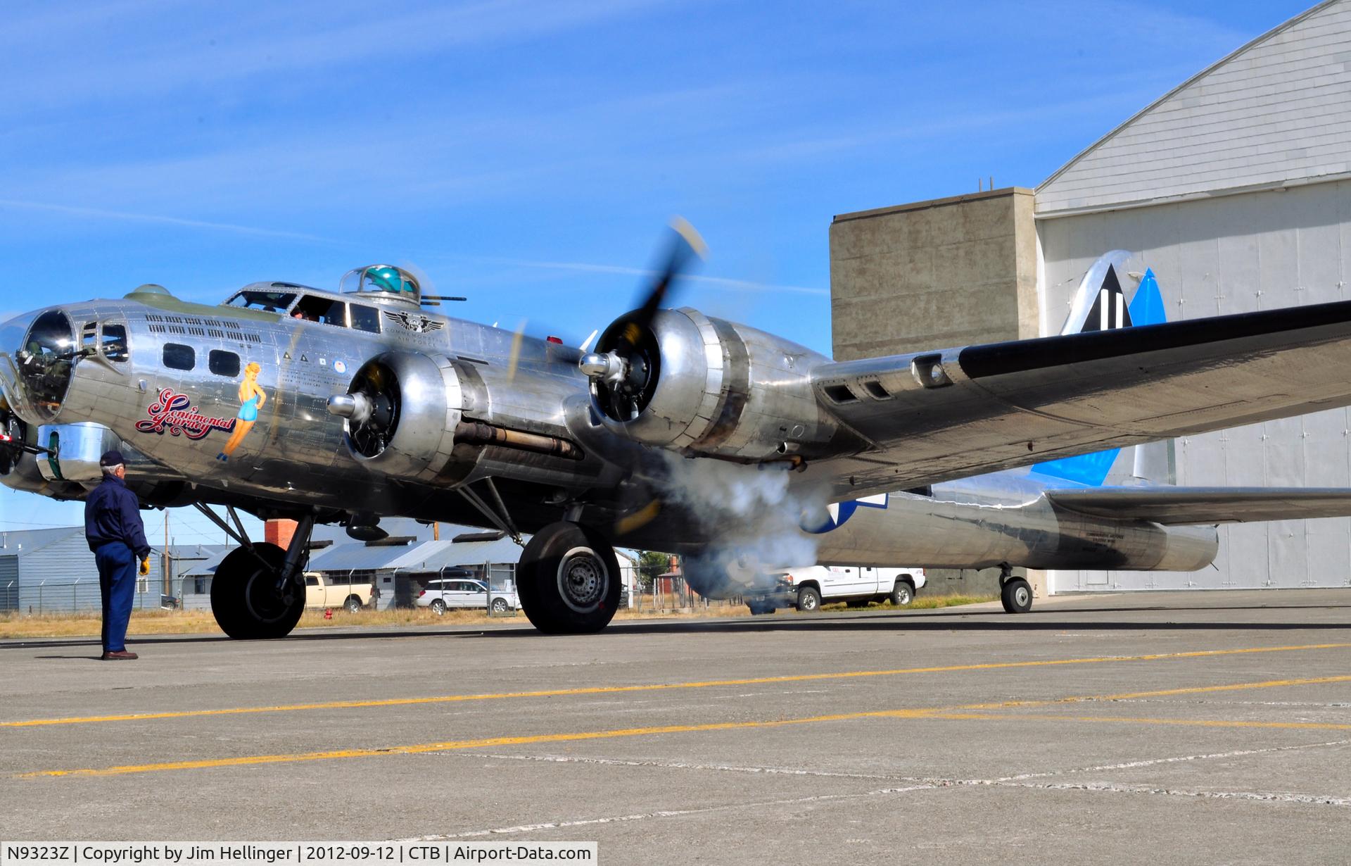 N9323Z, 1944 Boeing B-17G-85-DL Flying Fortress C/N 32155, A B-17 returns to the former Cut Bank Army Air Field! A squadron of the 390th and 401st Bomb Groups trained here prior to their deployment's to England in WW2.