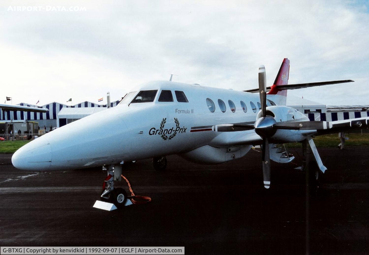 G-BTXG, 1986 British Aerospace BAe-3102 Jetstream 31 C/N 719, On static display at the 1992 Farnborough International Air Show, scanned from slide.