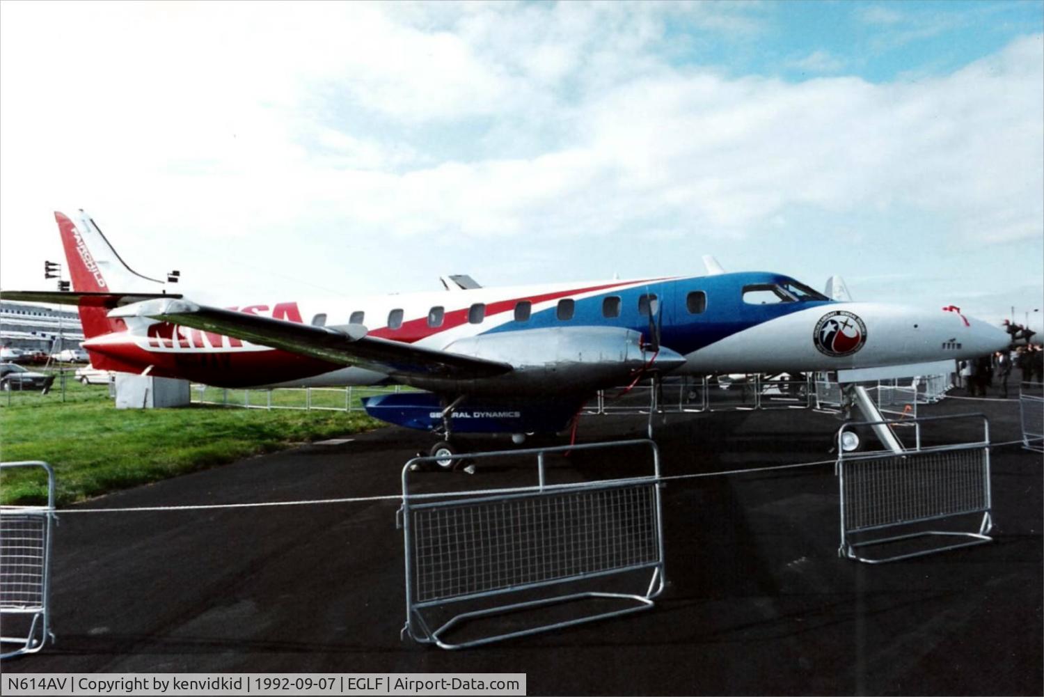 N614AV, 1985 Fairchild SA-227AC Metro III C/N AC-614, On static display at the 1992 Farnborough International Air Show, scanned from slide.