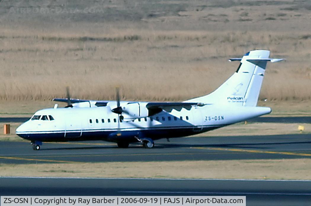 ZS-OSN, 1989 ATR 42-312 C/N 139, Aerospatiale ATR-42-312 [139] (Pelican Air Services) Johannesburg Int~ZS 19/09/2006. Taken through the glas of the terminal plus heat haze.
