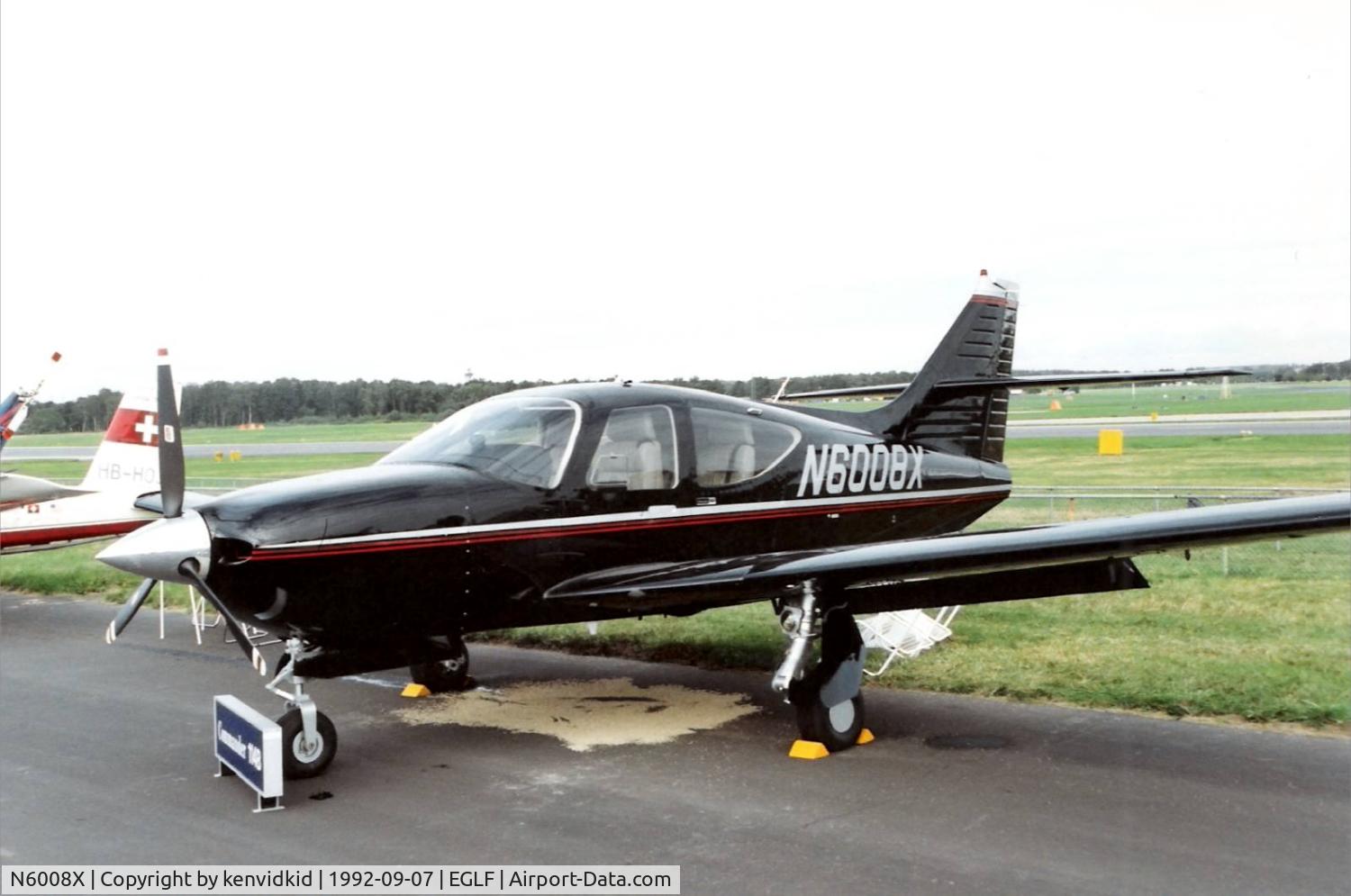 N6008X, 1992 Rockwell Commander 114B C/N 14554, On static display at the 1992 Farnborough International Air Show, scanned from slide.