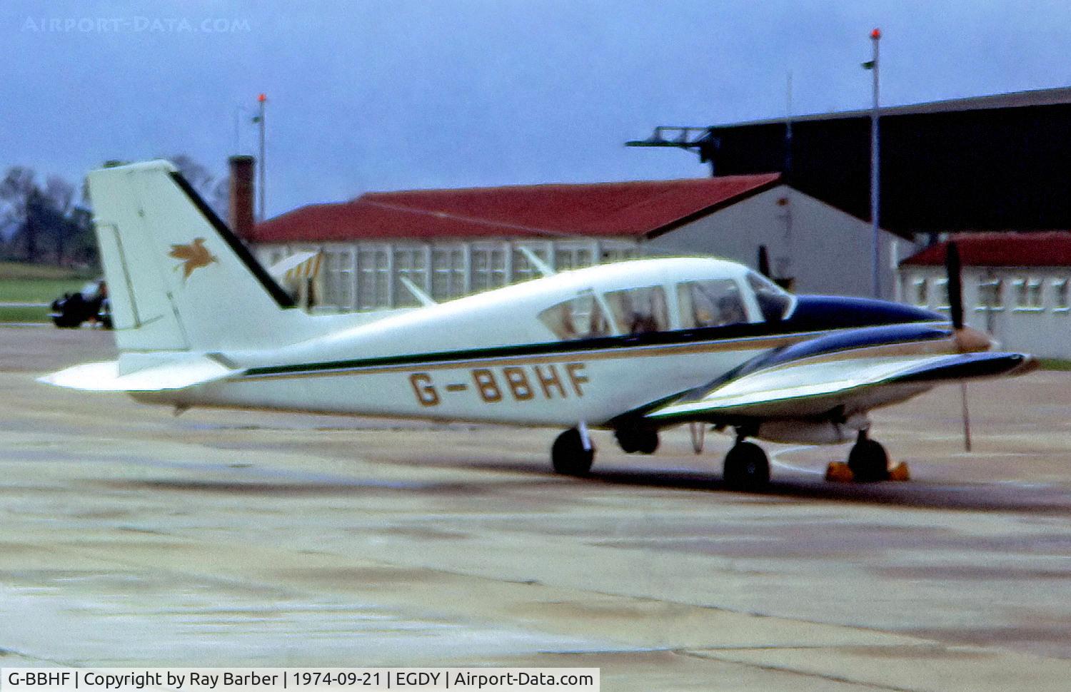 G-BBHF, 1973 Piper PA-23-250 Aztec E C/N 27-7305166, Piper PA-23-250 Aztec E [27-7305166] RNAS Yeovilton~G  21/09/1974. From a slide.