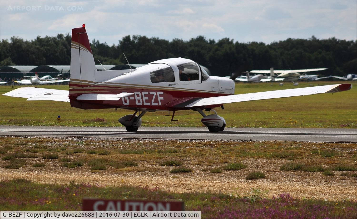 G-BEZF, 1974 Grumman American AA-5 Traveler C/N AA5-0538, G BEZF waiting to takeoff after the Blackbushe Air Day