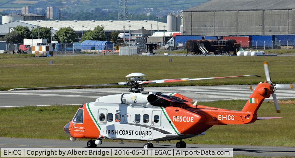 EI-ICG, 2011 Sikorsky S-92A C/N 920150, Irish Coastguard helicopter EI-ICG departing Belfast City.