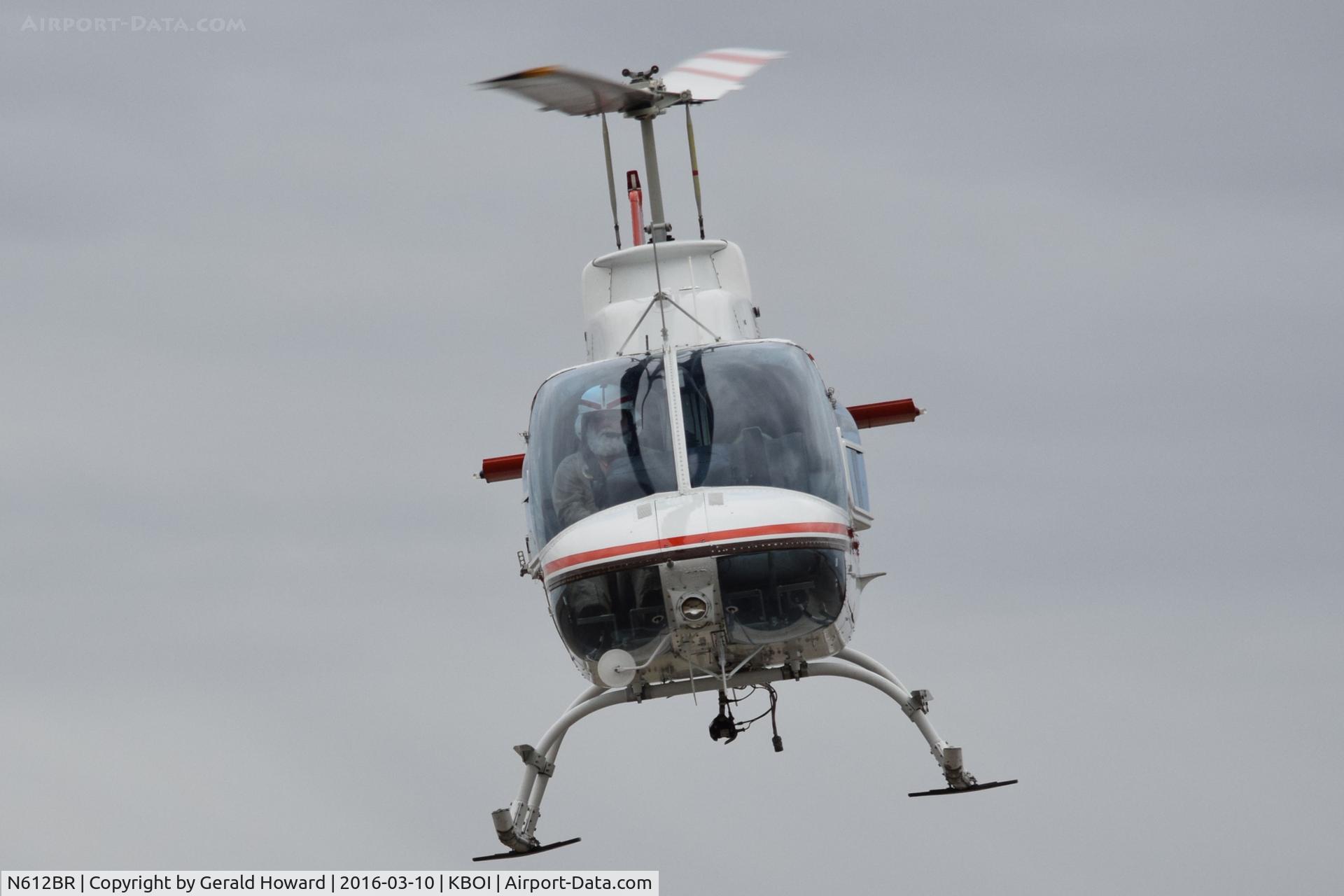 N612BR, 1975 Bell 206B JetRanger C/N 1725, Taking off from SW corner of BOI.