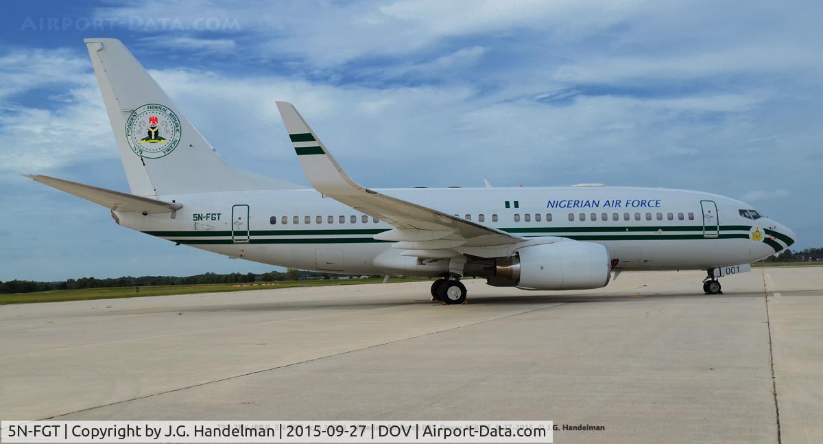 5N-FGT, 2005 Boeing 737-7N6 BBJ C/N 34260, Visiting Dover AFB DE.
