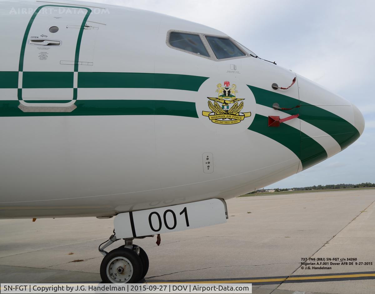 5N-FGT, 2005 Boeing 737-7N6 BBJ C/N 34260, Visiting Dover AFB DE.
