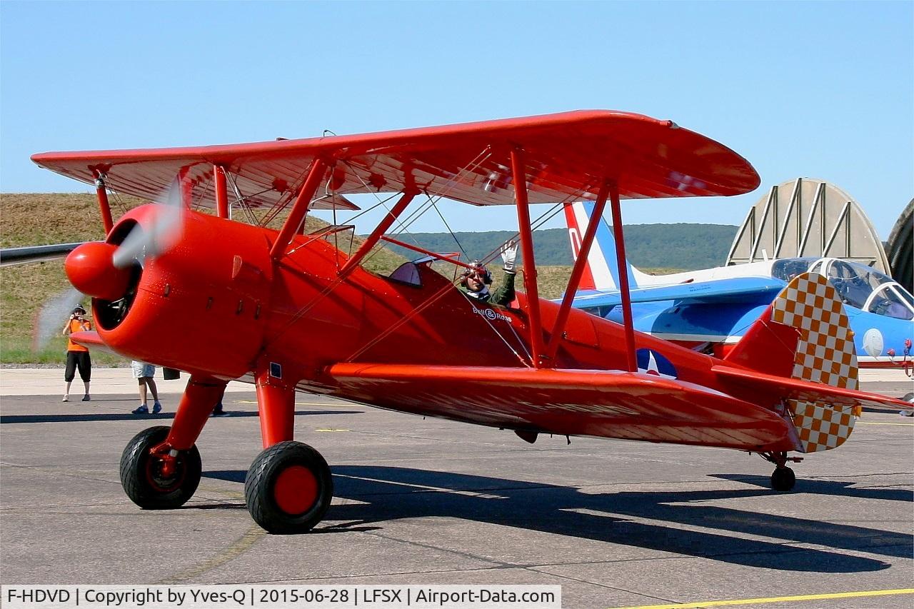 F-HDVD, 1940 Boeing A75N1 (PT-17) C/N 75-940, Boeing A75N1, Taxiing to holding point, Luxeuil-St Sauveur Air Base 116 (LFSX) Open day 2015