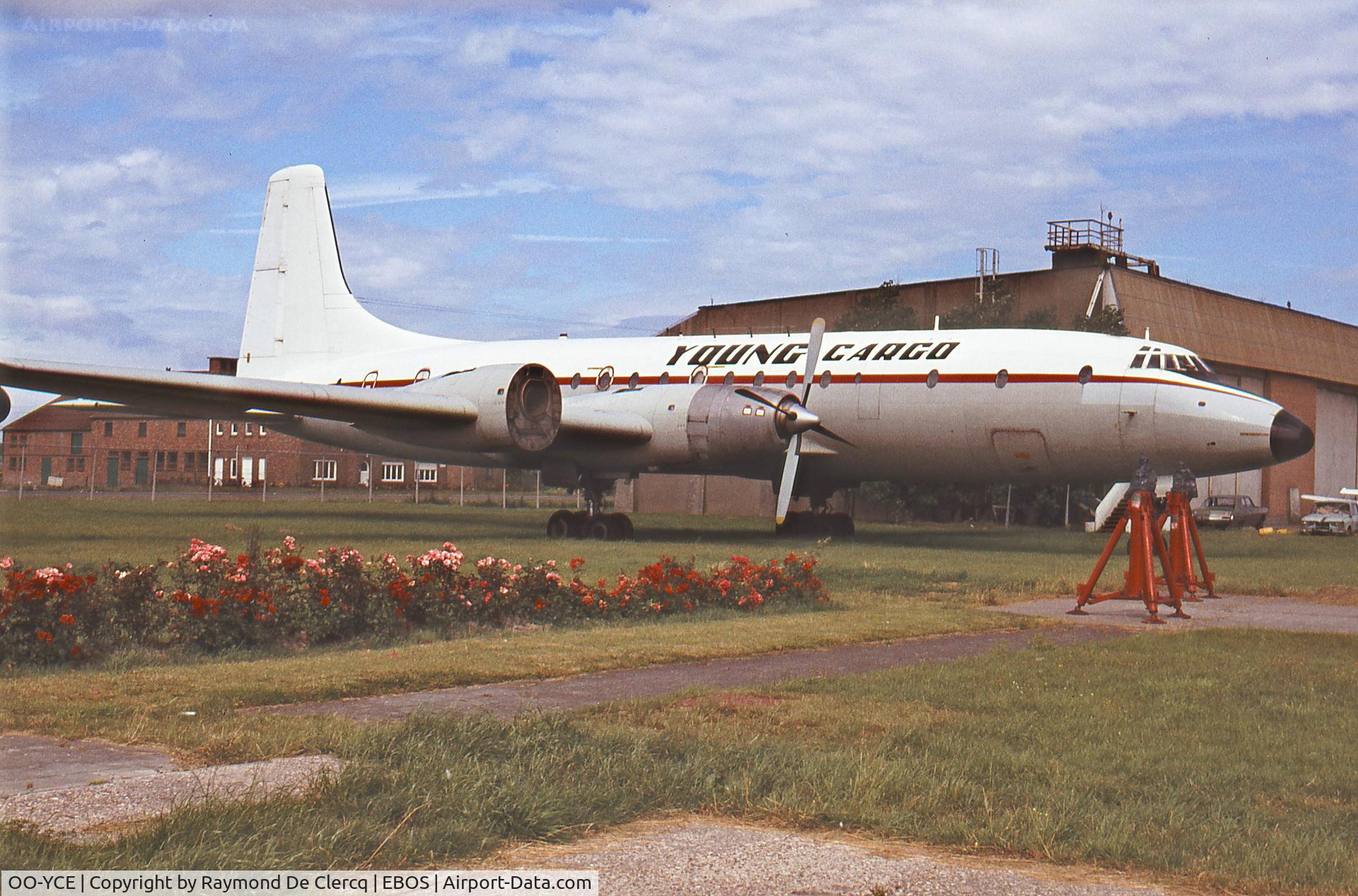 OO-YCE, 1959 Bristol Britannia C.1 (175 Britannia 253F) C/N 13398, OO-YCE at Ostend Airport in late 1970's. Was used for spare parts and was scrapped in august 1980.