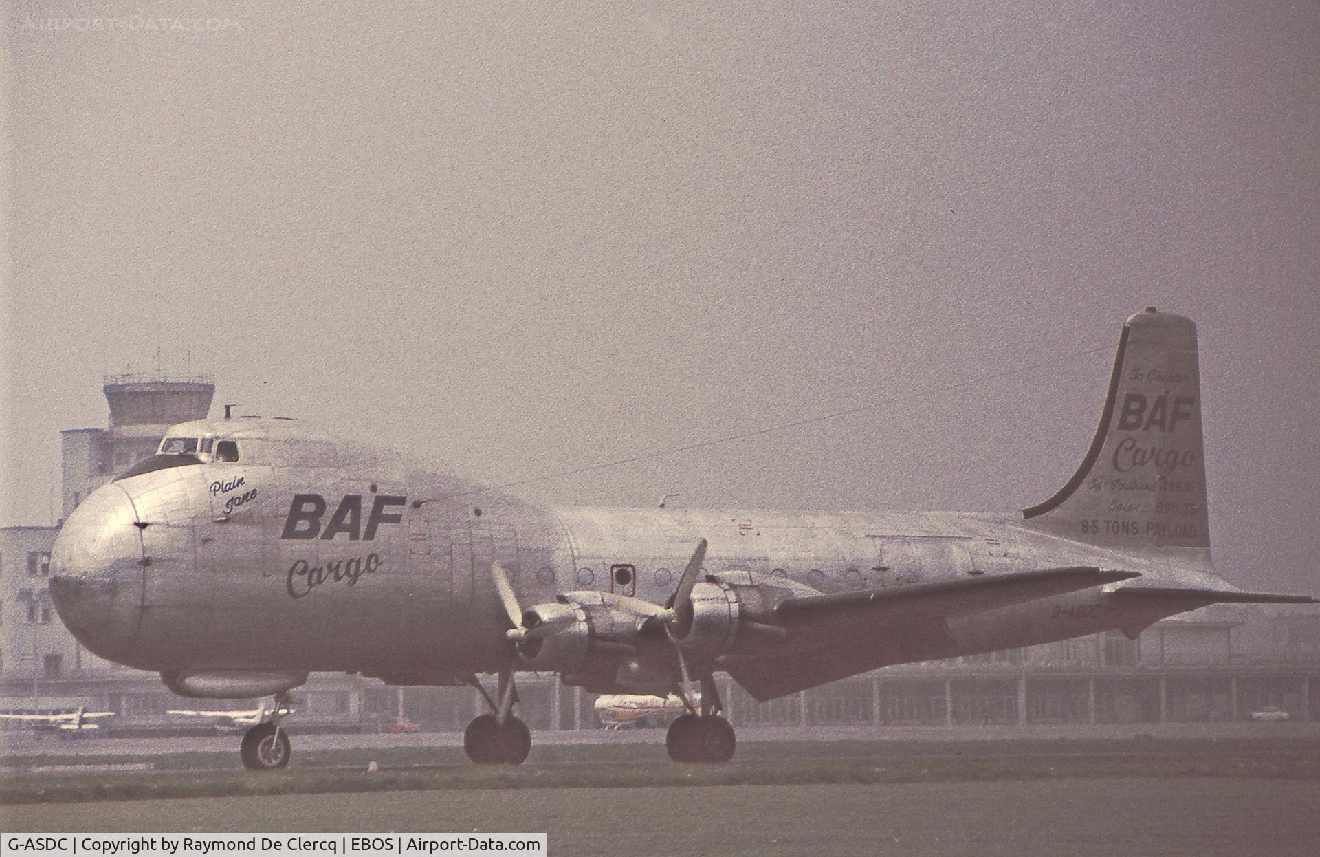 G-ASDC, 1963 Aviation Traders ATL-98 Carvair C/N 10273/ATL98/7, At Ostend Airport in 1976.