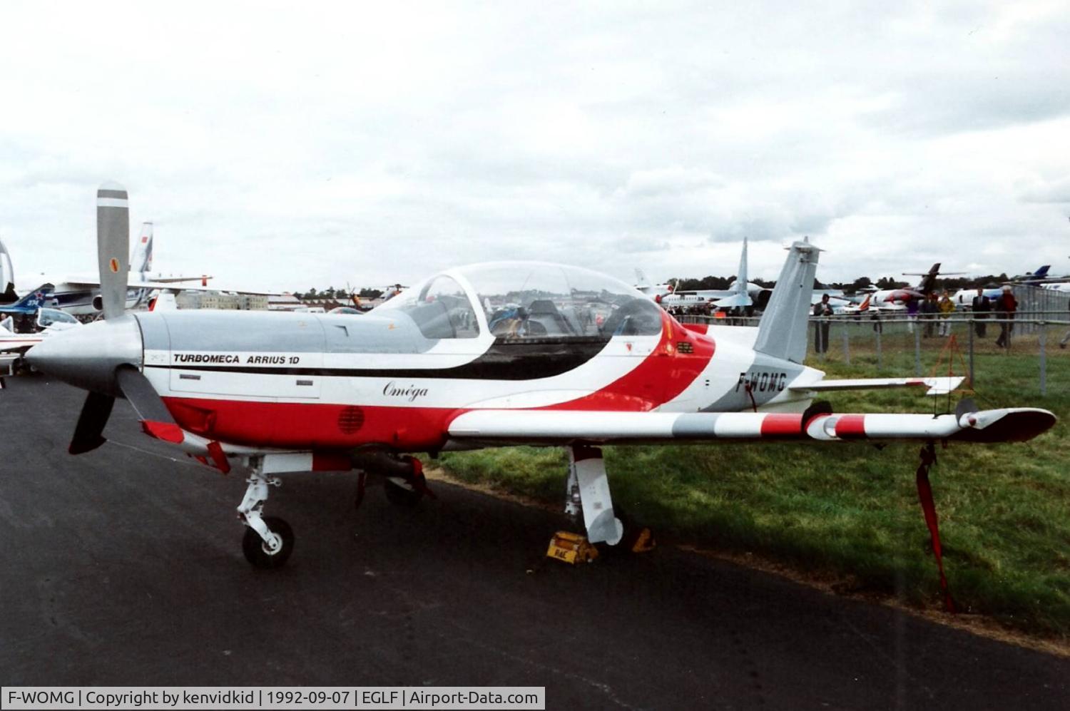 F-WOMG, Socata TB-31 Oméga C/N 001, On static display at the 1992 Farnborough International Air Show, scanned from slide.